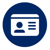 A blue circle with an image of a person 's id card.