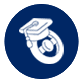 A blue circle with an image of a ring and a cap.