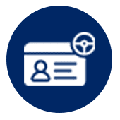 A blue circle with an image of a person and a car.