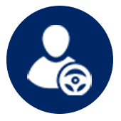 A person with a steering wheel in the middle of a circle.